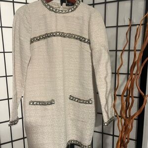 SHEIN Cream Long Sleeve Dress with Chain Details